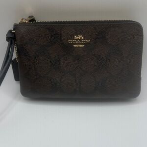 Coach signature Brown Wristlet with‎ Black and gold Accents